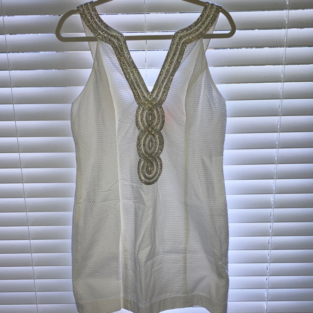 Lilly Pulitzer White Dress with Gold Beaded Trim